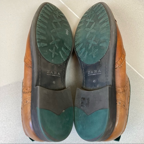Zara Men\'s Brown Leather Lace-Up Cap-Toe Oxford Loafer Shoes EU 43 US 10